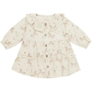Ruffle Collar Button Dress in Unicorns by Quincy Mae