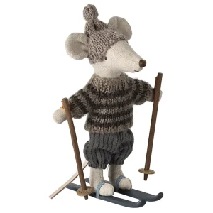 Big Brother Winter Mouse with Ski Set in Grey by Maileg