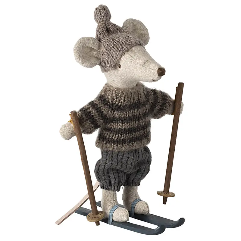Big Brother Winter Mouse with Ski Set in Grey by Maileg