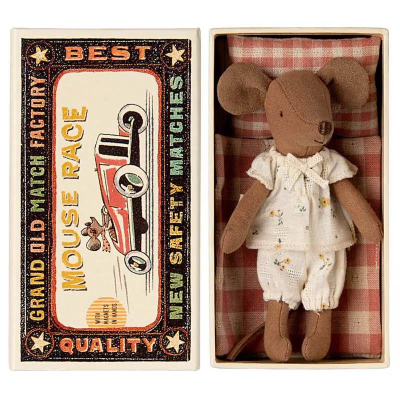 Big Sister Mouse in a Matchbox (Floral Shorts) by Maileg