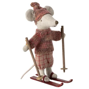Big Sister Winter Mouse with Ski Set in Rose by Maileg