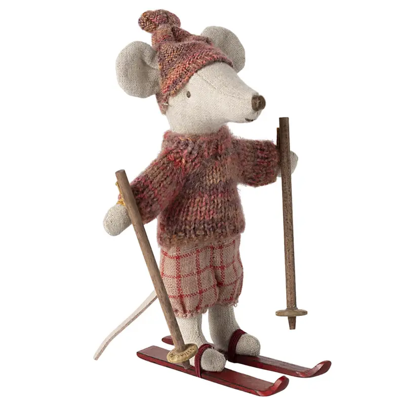 Big Sister Winter Mouse with Ski Set in Rose by Maileg