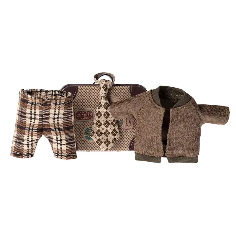 Jacket, Pants & Tie in Suitcase For Grandpa Mouse by Maileg