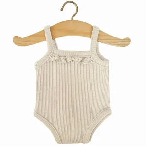 Lace Trim Ribbed Sleeveless Bodysuit (34cm Doll) in Linen by Minikane