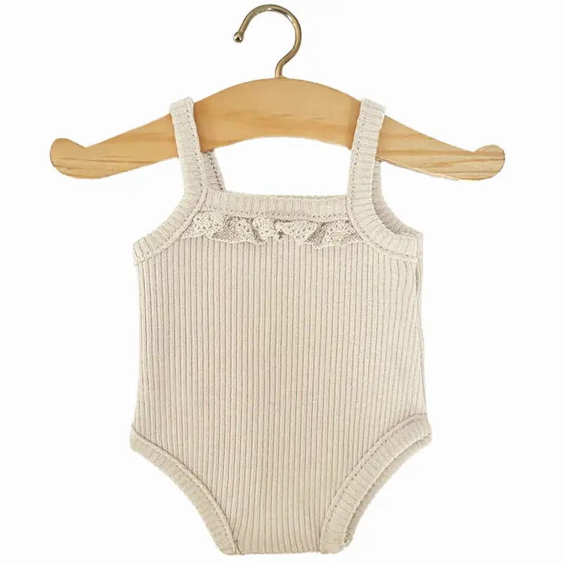 Lace Trim Ribbed Sleeveless Bodysuit (34cm Doll) in Linen by Minikane