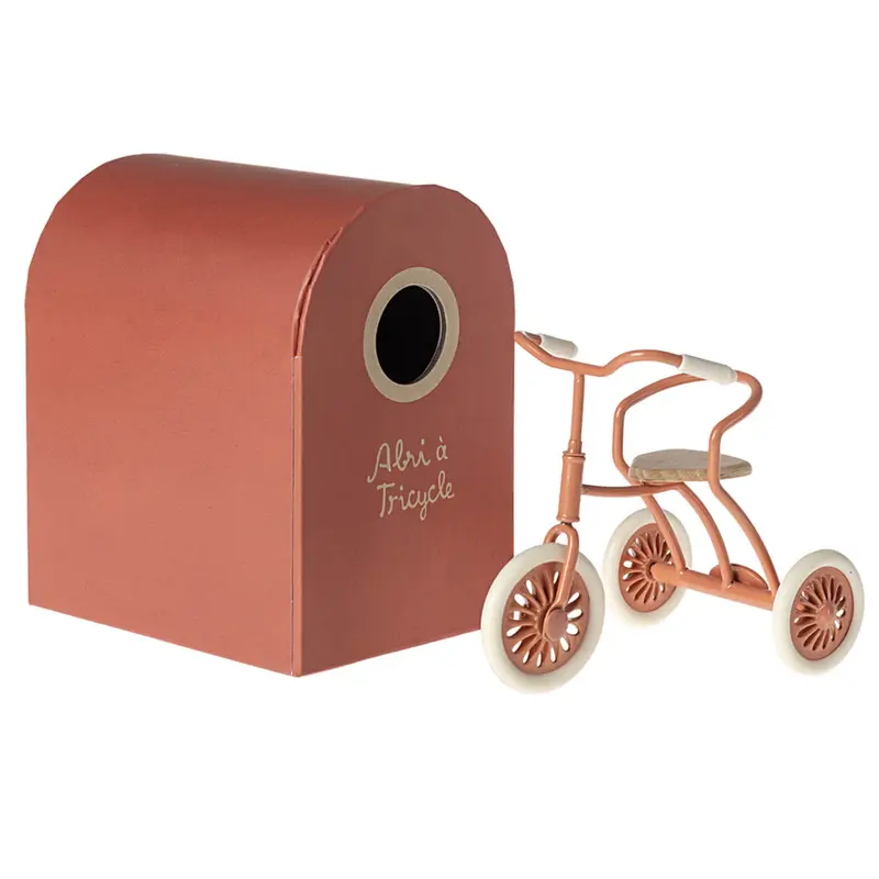 Mouse Tricycle and Garage in Coral by Maileg