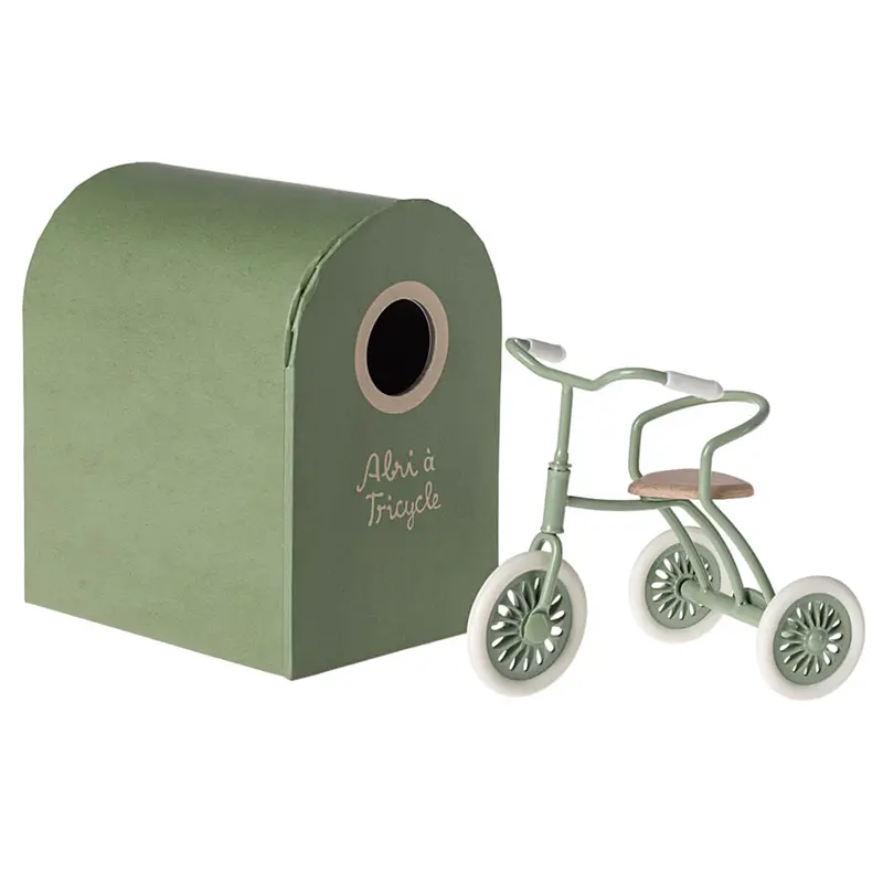 Mouse Tricycle and Garage in Green by Maileg