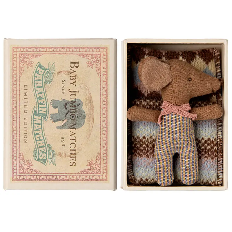 Sleepy / Wakey Baby Mouse In A Matchbox in Rose by Maileg