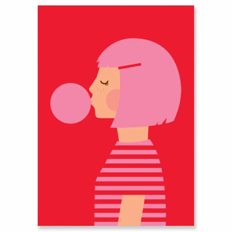Bubblegum Girl Greetings Card by Dicky Bird