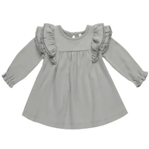 Long Sleeve Flutter Dress in Dusty Blue by Quincy Mae