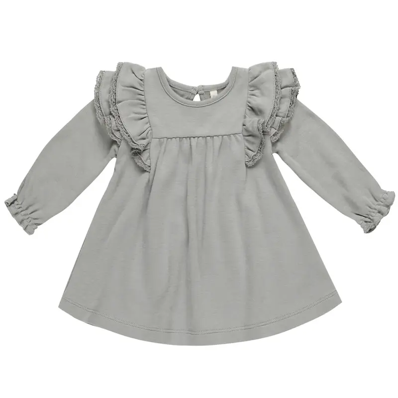 Long Sleeve Flutter Dress in Dusty Blue by Quincy Mae