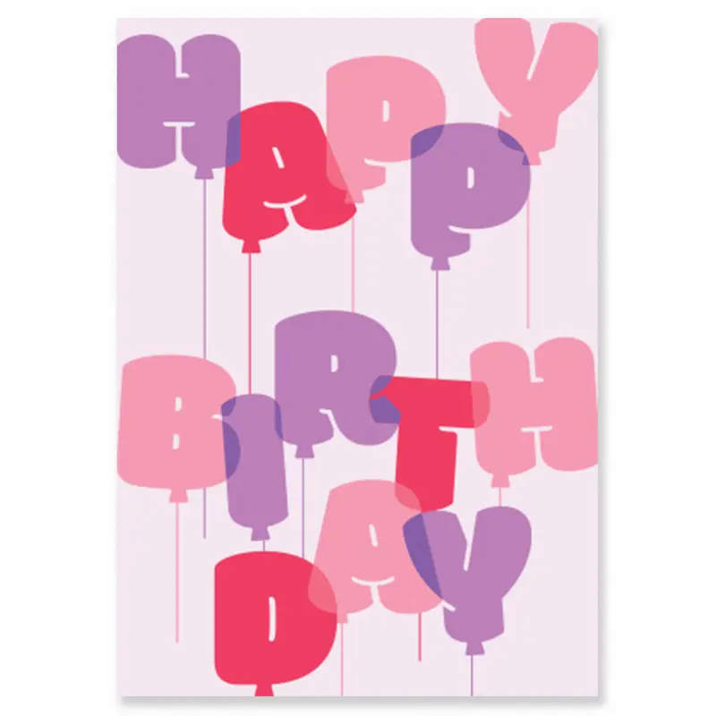 Pink Balloons Birthday Greetings Card by Dicky Bird