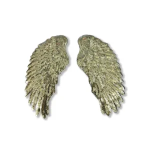 Set of 2 Small Gold Sequin Wings Iron On Patches by Petra Boase