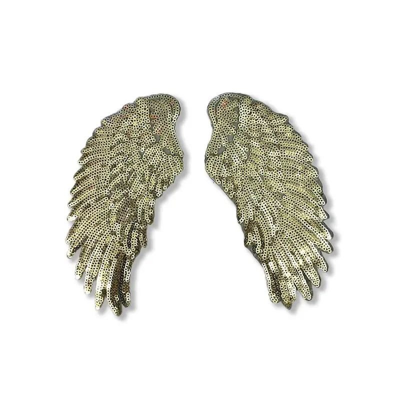 Set of 2 Small Gold Sequin Wings Iron On Patches by Petra Boase