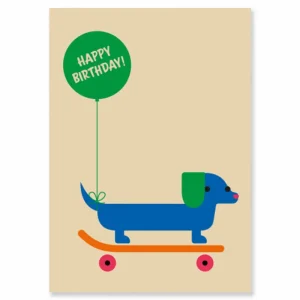 Skateboarding Sausage Dog Birthday Greetings Card by Dicky Bird