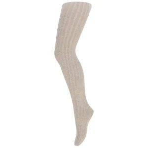 Cotton Rib Tights in Beige Melange by MP Denmark