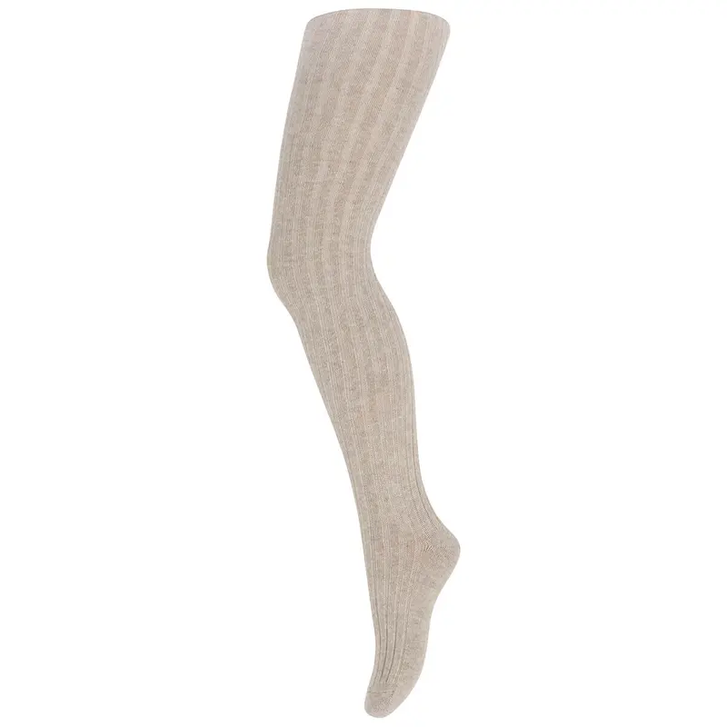Cotton Rib Tights in Beige Melange by MP Denmark