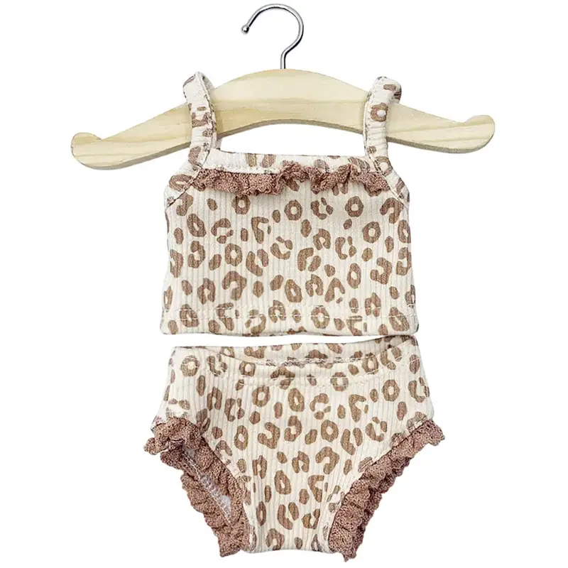 Lace Trim Girl's Underwear Set (34cm Doll) in Leo Print by Minikane