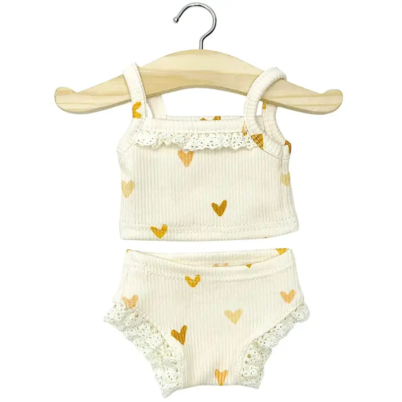 Lace Trim Girl's Underwear Set (34cm Doll) in Little Hearts by Minikane