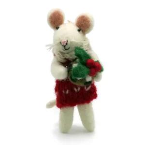 Little Girl Mouse With Christmas Pudding Hanging Decoration by Amica
