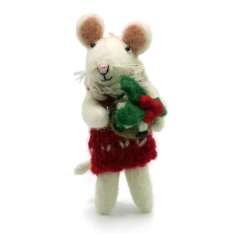 Little Girl Mouse With Christmas Pudding Hanging Decoration by Amica