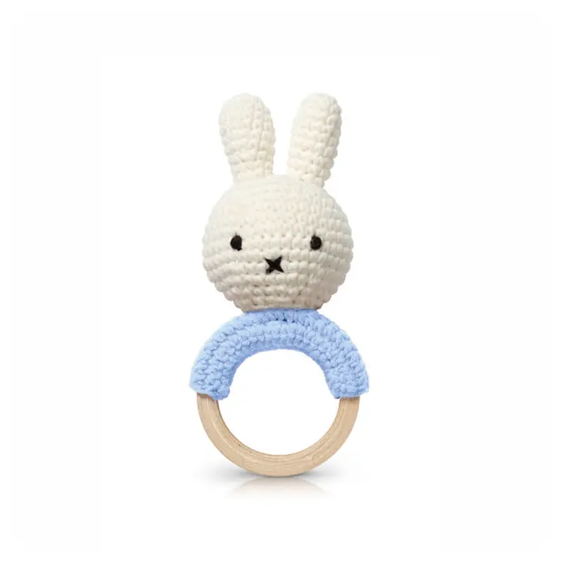 Miffy Teething Ring Rattle In Pastel Blue by Miffy Handmade