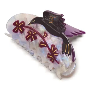 Oxalis Purple Clovers & Black Bird Hair Claw by Winona Irene