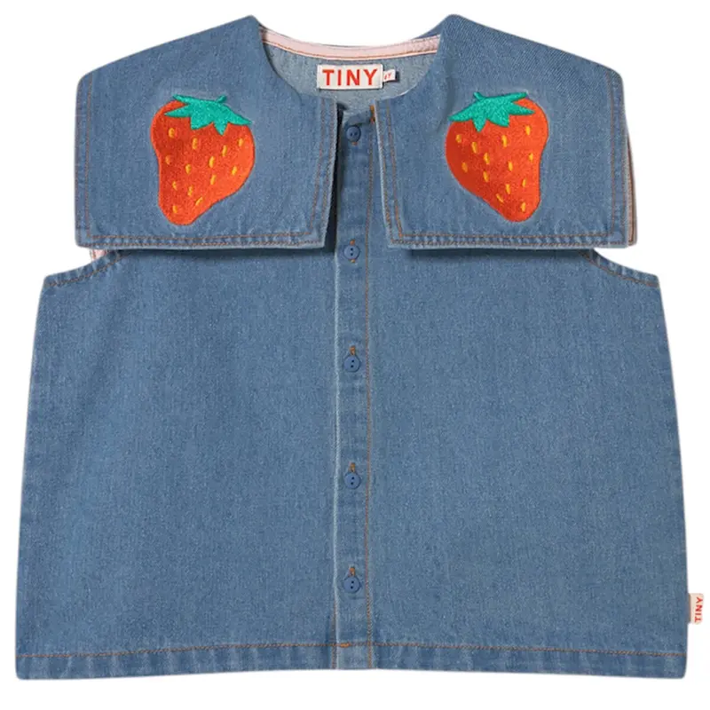 Strawberries Blouse in Light Blue Denim by Tinycottons - Last Ones In Stock - 6-10 Years
