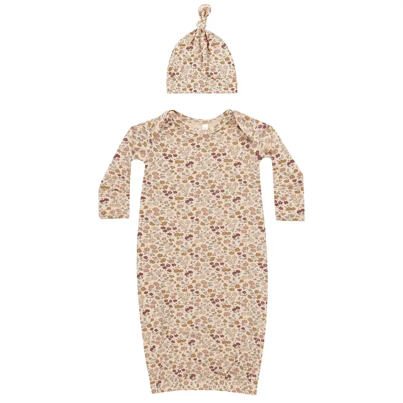 Bamboo Baby Gown and Hat Set in Posy by Quincy Mae - Last One In Stock - One Size