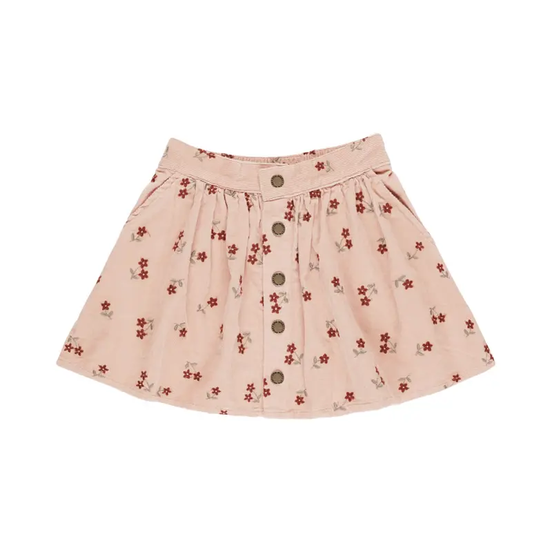 Button Front Mini Skirt in Blossom Embroidery by Rylee & Cru - Last One In Stock - 2-3 Years