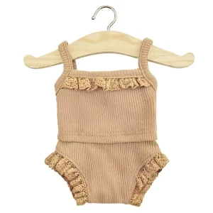 Lace Trim Ribbed Girl's Underwear Set (34cm Doll) in Brown Sugar by Minikane