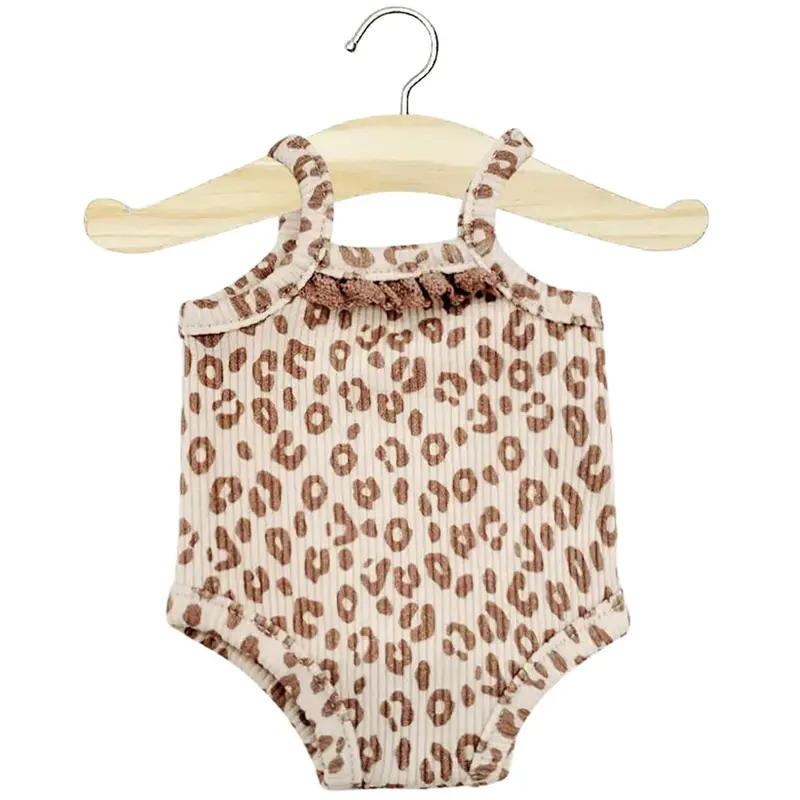 Lace Trim Ribbed Sleeveless Bodysuit (34cm Doll) in Leo Print by Minikane