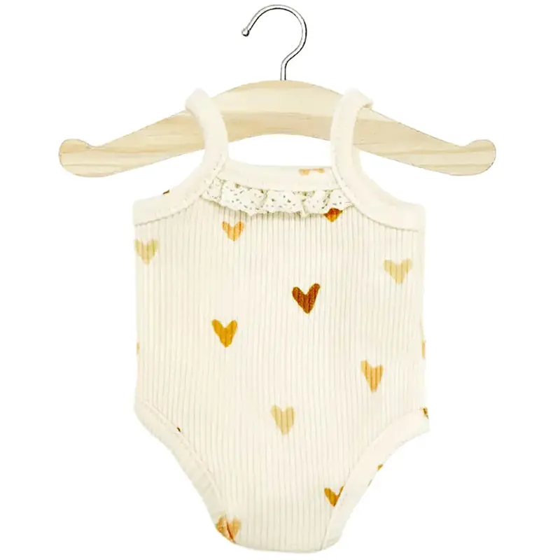 Lace Trim Ribbed Sleeveless Bodysuit (34cm Doll) in Little Hearts by Minikane