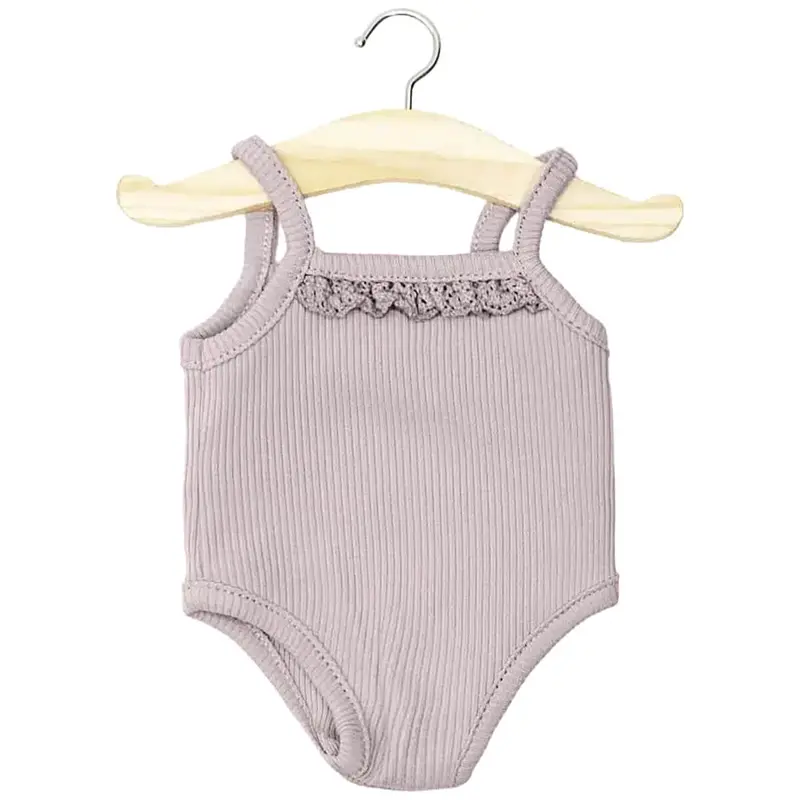 Lace Trim Ribbed Sleeveless Bodysuit (34cm Doll) in Old Rose by Minikane