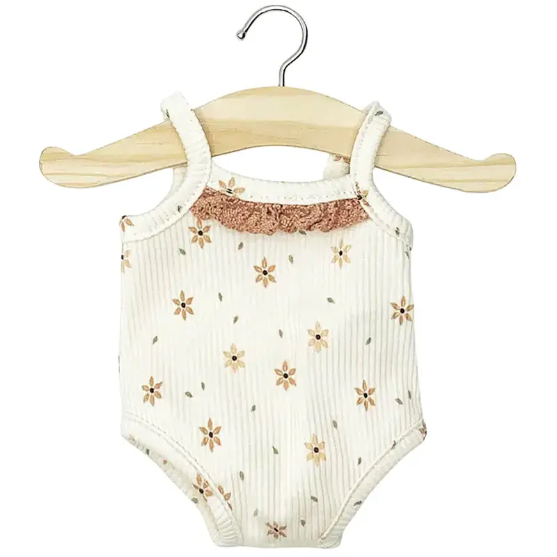 Lace Trim Ribbed Sleeveless Bodysuit (34cm Doll) in Winter Flowers by Minikane