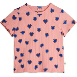 Outlined Hearts T Shirt in Pink by Mini Rodini