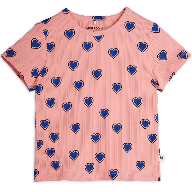 Outlined Hearts T Shirt in Pink by Mini Rodini