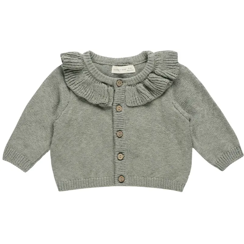 Ruffle Collar Cardigan in Basil by Quincy Mae