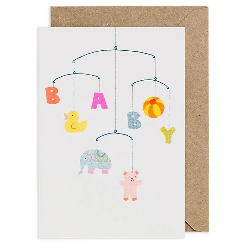 Baby Mobile New Baby Greetings Card by Petra Boase