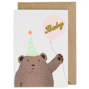 Bear And Balloon Baby Embroidered Word Greetings Card by Petra Boase