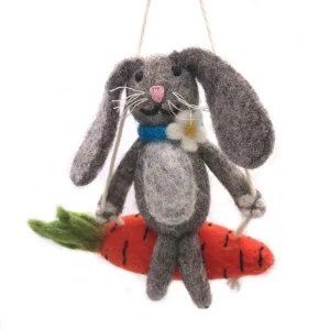 Bunny On A Carrot Swing Hanging Decoration by Amica