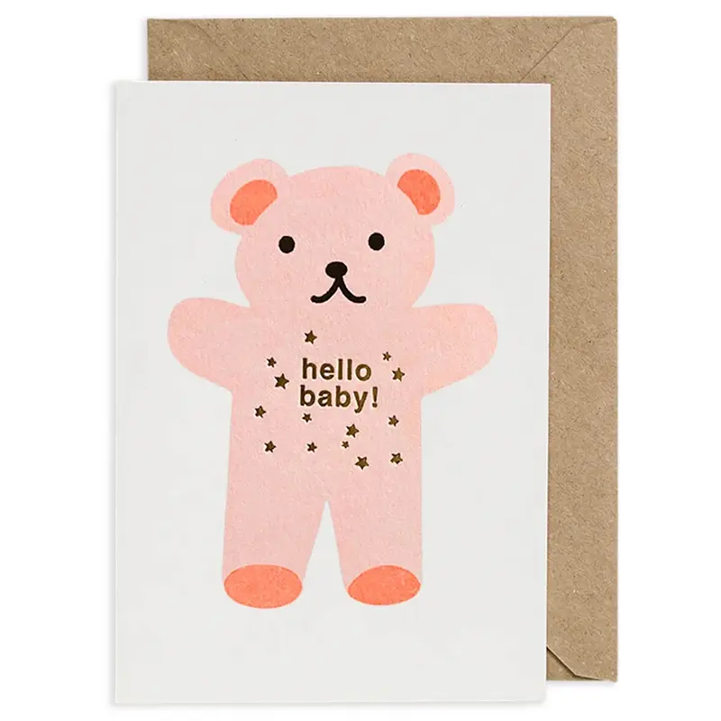 Hello Teddy New Baby Greetings Card by Petra Boase