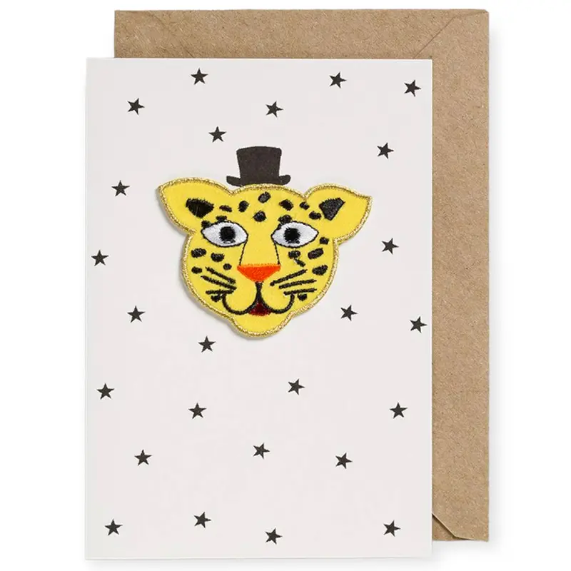 Leopard Iron On Patch Greetings Card by Petra Boase