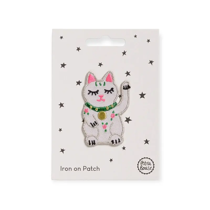 Lucky Waving Cat Iron On Patch by Petra Boase
