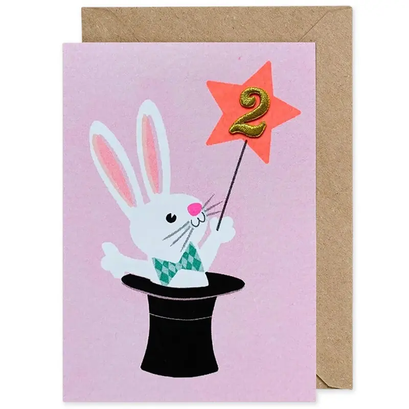 Magic Rabbit Embroidered Age Card by Petra Boase - Age 2