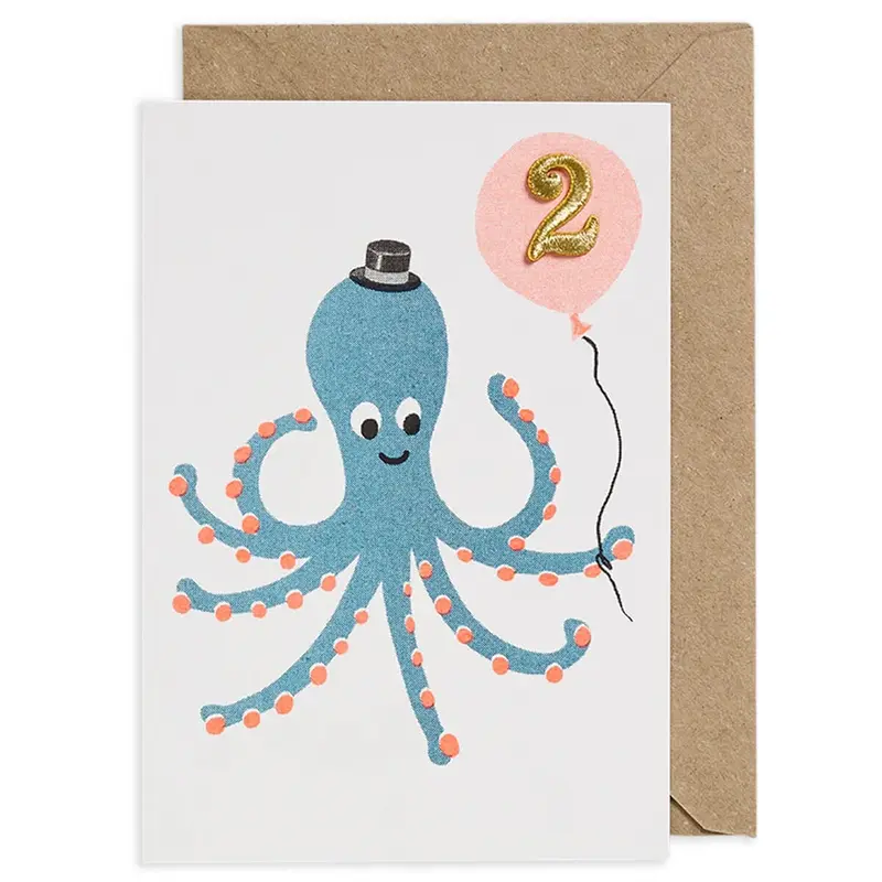 Octopus Embroidered Age Card by Petra Boase - Age 2