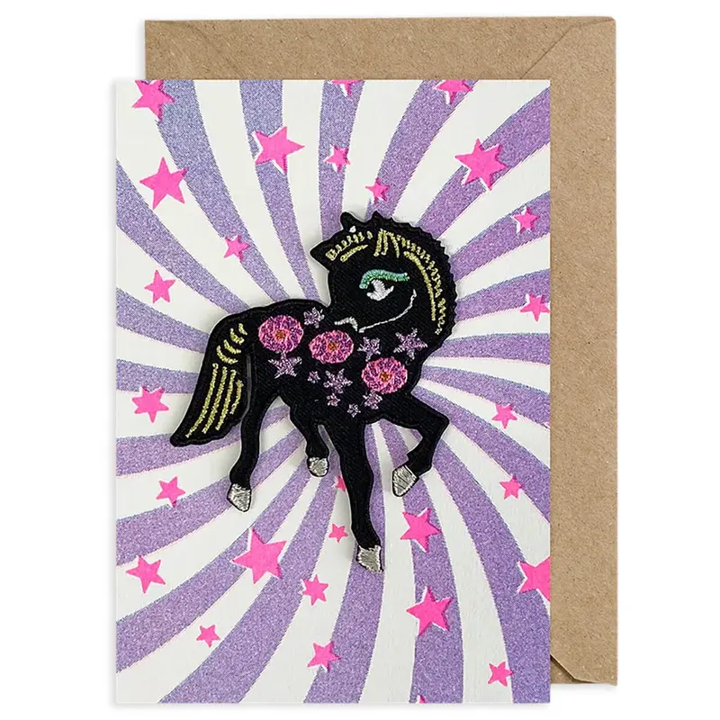 Pony Iron On Patch Greetings Card by Petra Boase