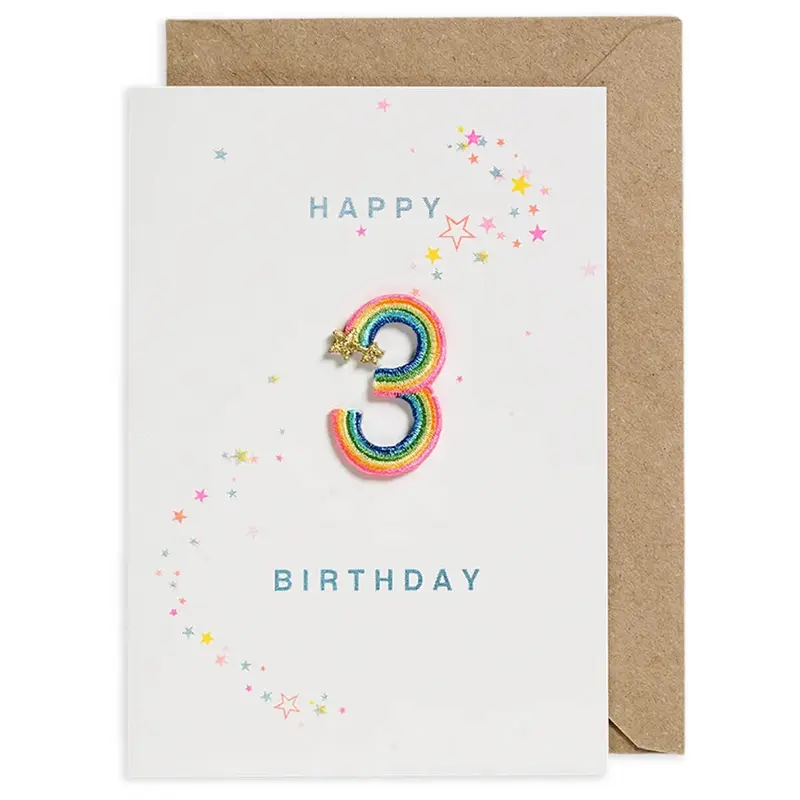 Rainbow Embroidered Age Card by Petra Boase - Age 3