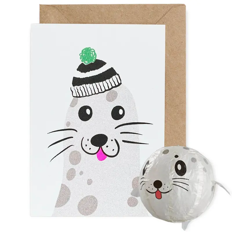 Seal Japanese Paper Balloon Greetings Card by Petra Boase