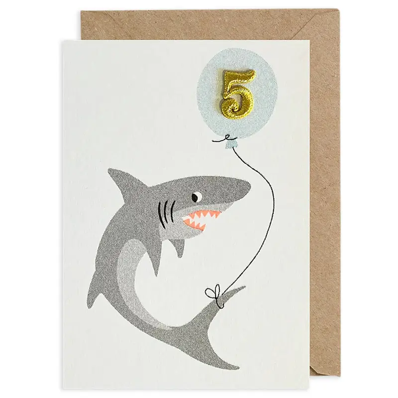 Shark Embroidered Age Card by Petra Boase - Age 5